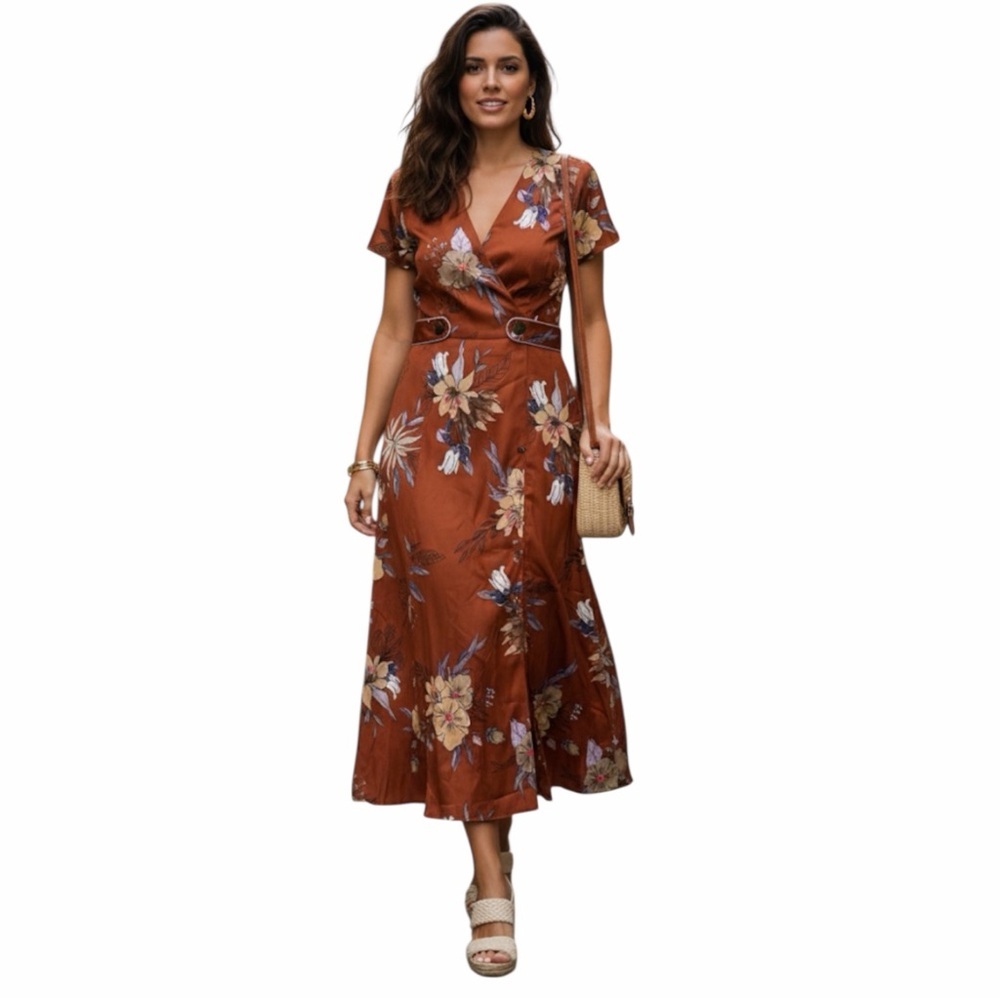 Hutch Floral Midi Dress Size 6 Brown Earthy Cottagecore Whimsigoth Retro 70s